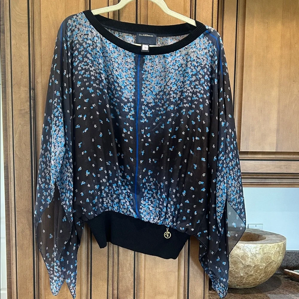 Roberto Cavalli Black and Blue Patterned Blouse - Picture 1 of 7